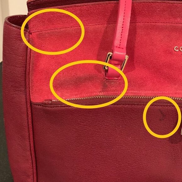 Cole Haan Reddington Leather & Suede Colorblock Tote – Red Hot Pink - Picture 10 of 13